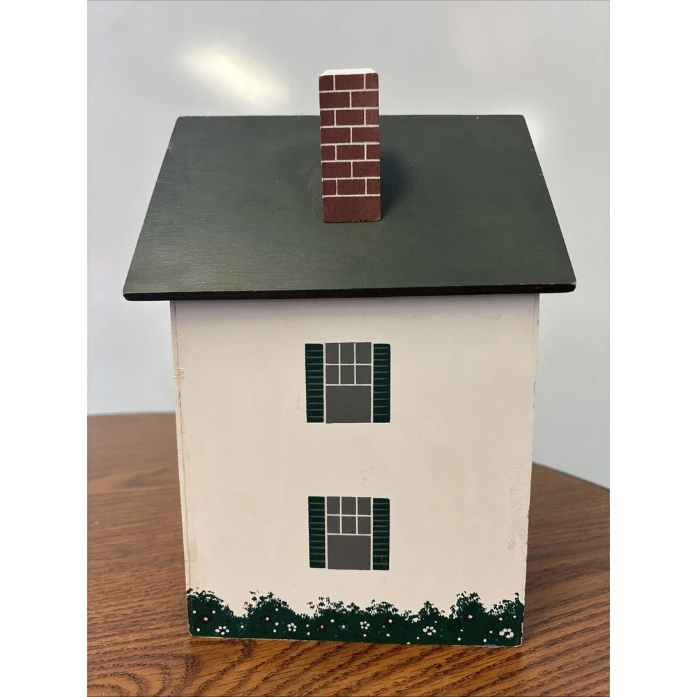 Vintage Cookie Cottage Wood Cookie Jar Holder Old World Primitive House Canister